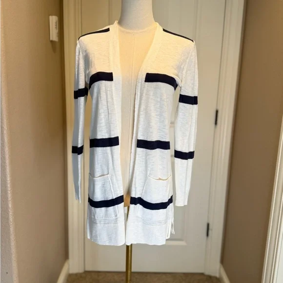 Old Navy White Cardigan with Navy Stripes - Picture 1 of 4